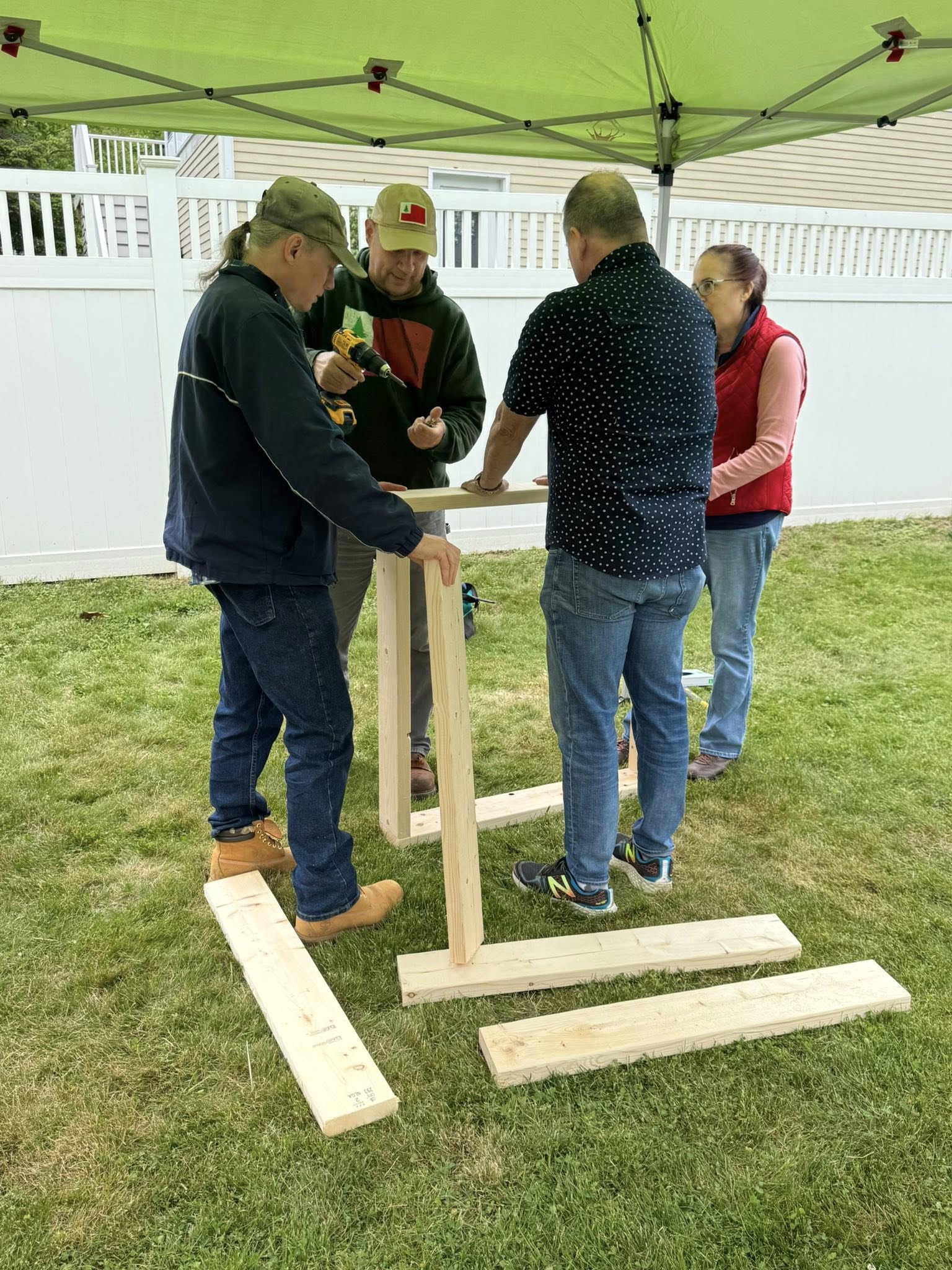 Captain John Parker's Lexington Company helps build fire boxes for the 250th Bunker Hill Reenactment